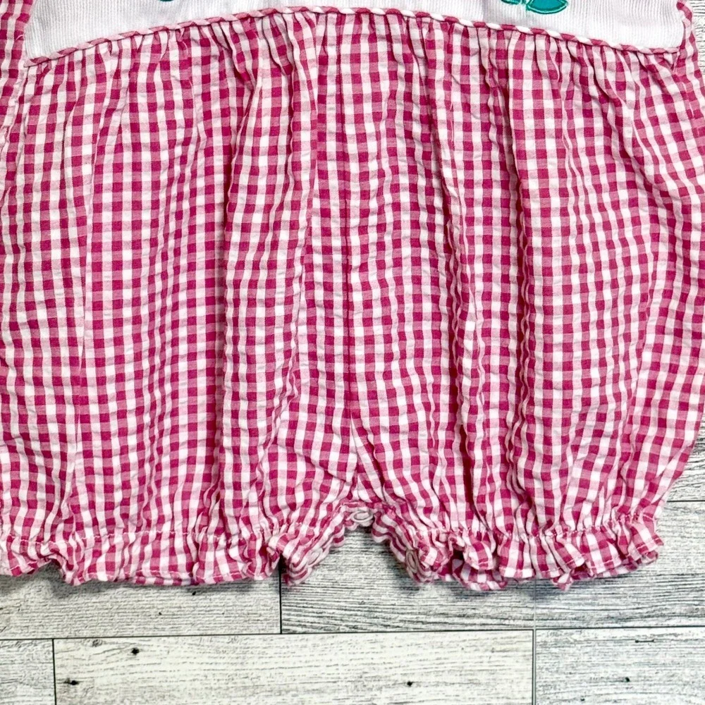 Good Kidz Pink Gingham Bubble Romper Floral‎ Butterfly 3-6M Peter Pan Collar
